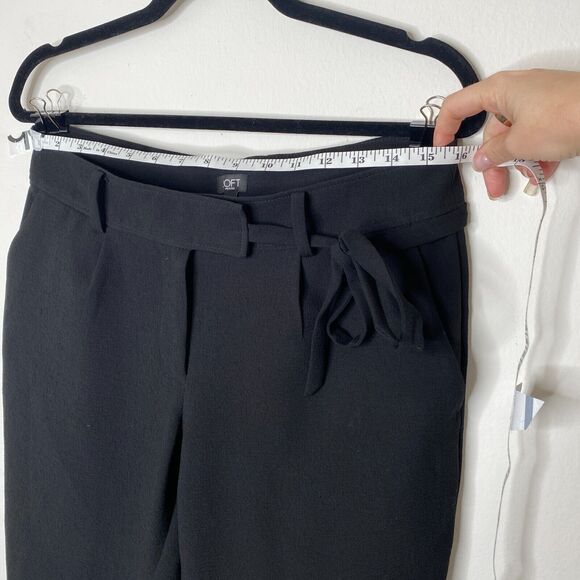Loft Jet Black Capri Trouser Pants Hook Eye Closure Cute Tie Front 6 Petite - Picture 8 of 12